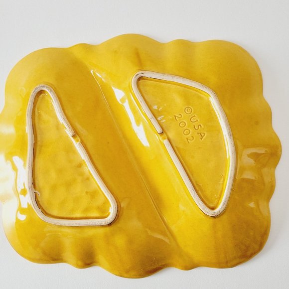 California Pottery Divided Platter, Yellow/Orange, Hand Painted Fruit Decor USA - Picture 6 of 10